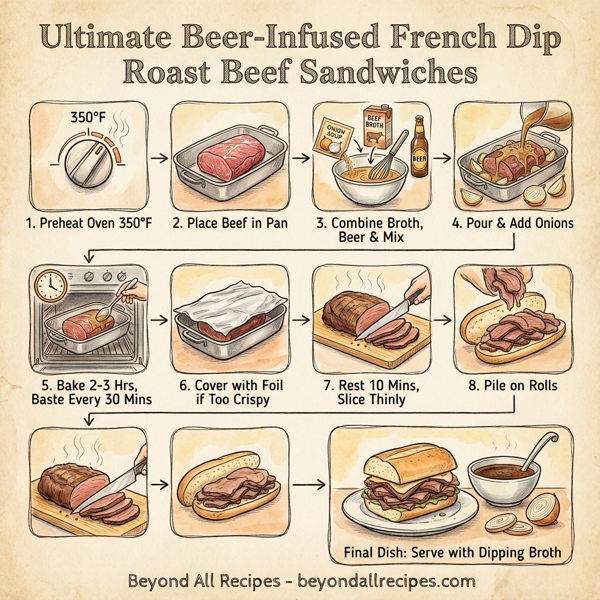 Ultimate Beer-Infused French Dip Roast Beef Sandwiches instructions