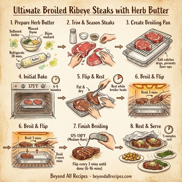 Ultimate Broiled Ribeye Steaks with Herb Butter instructions