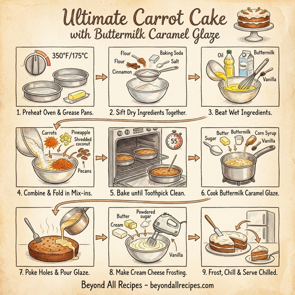 Ultimate Carrot Cake with Buttermilk Caramel Glaze instructions
