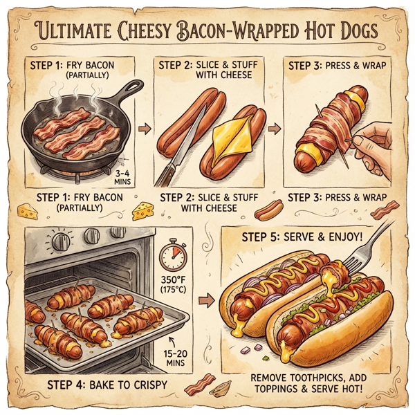 Ultimate Cheesy Bacon-Wrapped Hot Dogs instructions