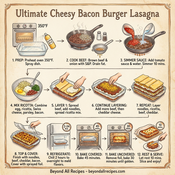 Ultimate Cheesy Bacon Burger Lasagna instructions