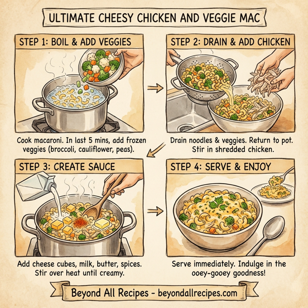 Ultimate Cheesy Chicken and Veggie Mac instructions