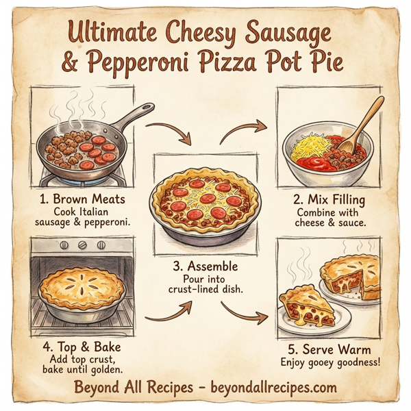 Ultimate Cheesy Sausage & Pepperoni Pizza Pot Pie instructions