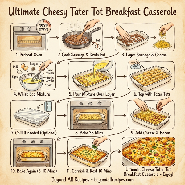 Ultimate Cheesy Tater Tot Breakfast Casserole instructions