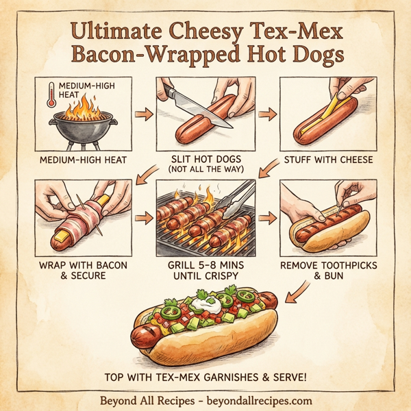 Ultimate Cheesy Tex-Mex Bacon-Wrapped Hot Dogs instructions