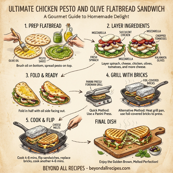 Ultimate Chicken Pesto and Olive Flatbread Sandwich instructions