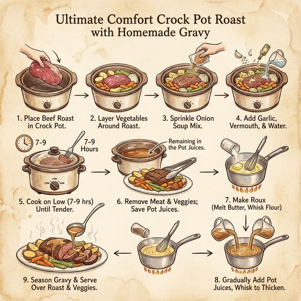 Ultimate Comfort Crock Pot Roast with Homemade Gravy instructions
