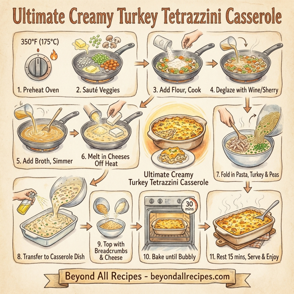 Ultimate Creamy Turkey Tetrazzini Casserole instructions