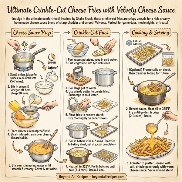 Ultimate Crinkle-Cut Cheese Fries with Velvety Cheese Sauce instructions