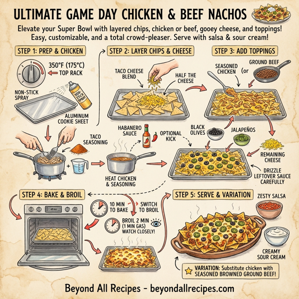 Ultimate Game Day Chicken and Beef Nachos instructions