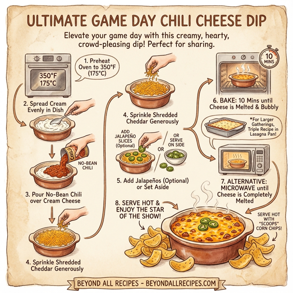 Ultimate Game Day Chili Cheese Dip instructions