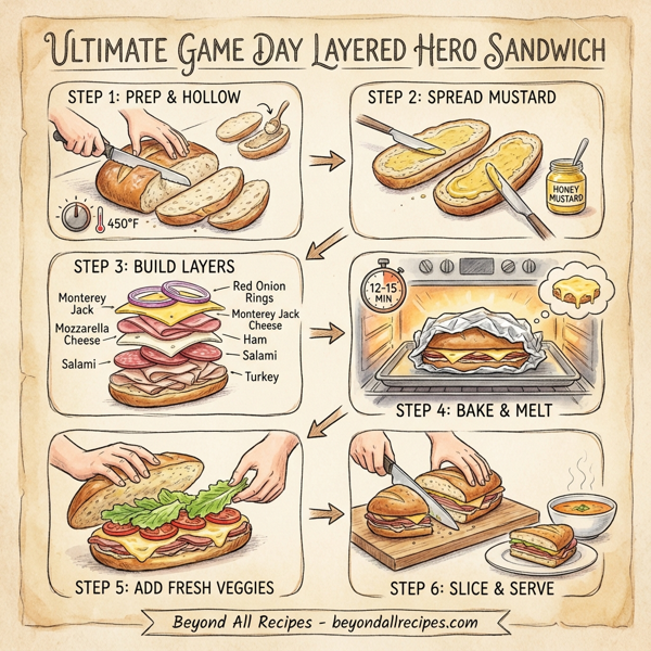 Ultimate Game Day Layered Hero Sandwich instructions