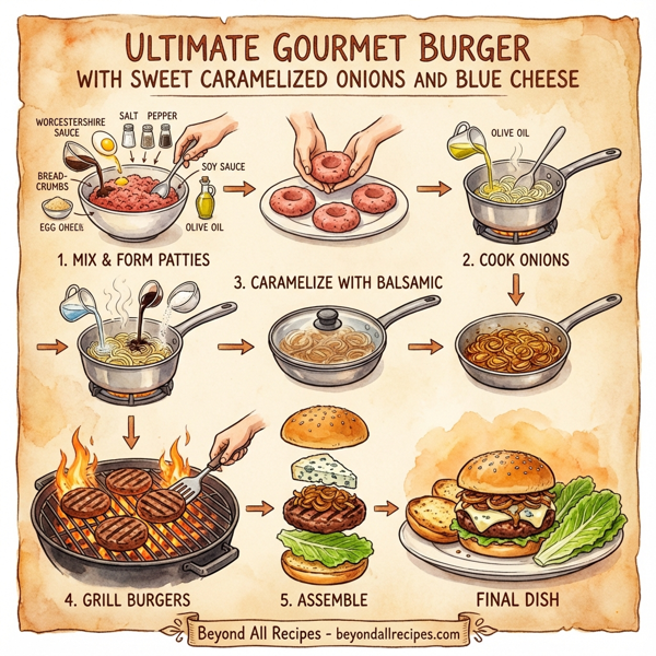 Ultimate Gourmet Burger with Sweet Caramelized Onions and Blue Cheese instructions