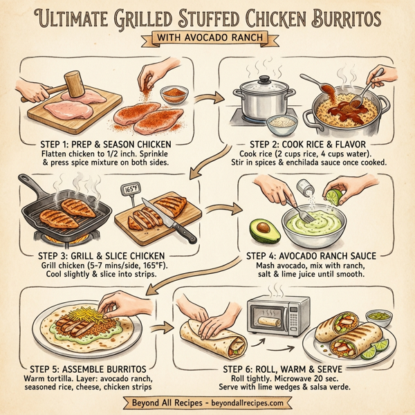 Ultimate Grilled Stuffed Chicken Burritos with Avocado Ranch instructions