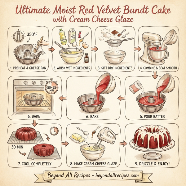 Ultimate Moist Red Velvet Bundt Cake with Cream Cheese Glaze instructions