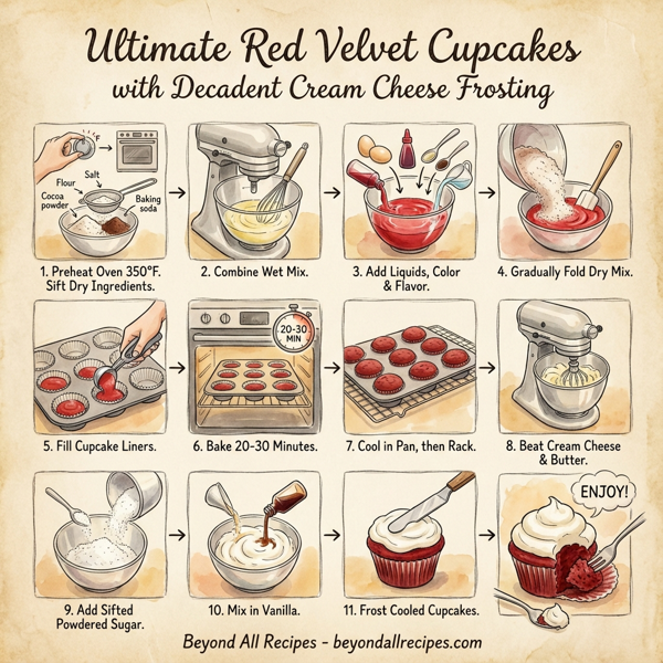 Ultimate Red Velvet Cupcakes with Decadent Cream Cheese Frosting instructions