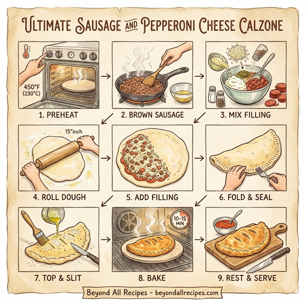 Ultimate Sausage and Pepperoni Cheese Calzone instructions