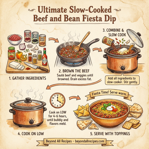 Ultimate Slow-Cooked Beef and Bean Fiesta Dip instructions