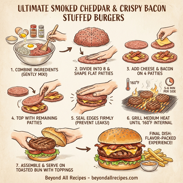 Ultimate Smoked Cheddar & Crispy Bacon Stuffed Burgers instructions