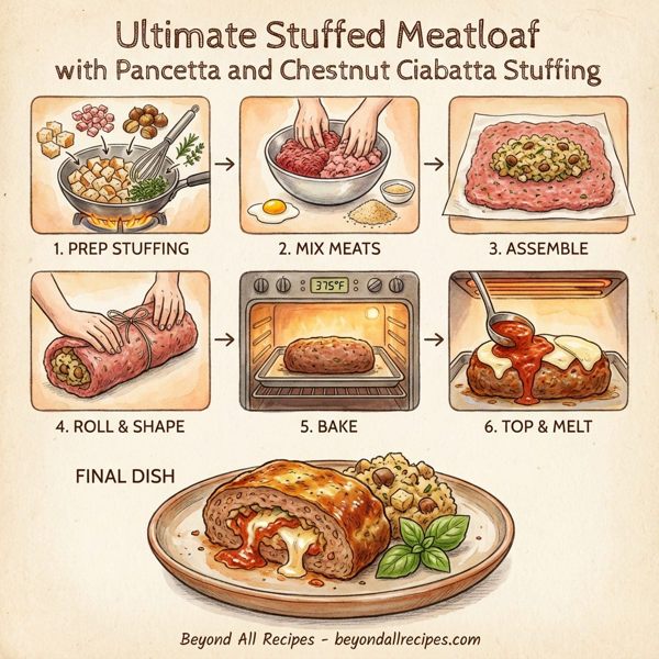 Ultimate Stuffed Meatloaf with Pancetta and Chestnut Ciabatta Stuffing instructions