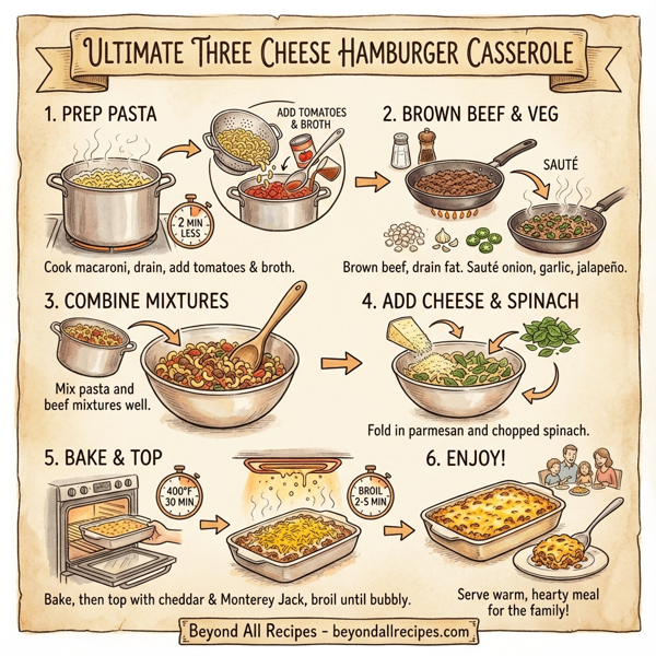 Ultimate Three Cheese Hamburger Casserole instructions