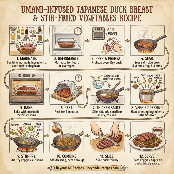 Umami-Infused Japanese Duck Breast with Stir-Fried Vegetables instructions