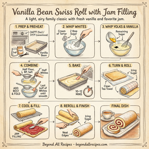 Vanilla Bean Swiss Roll with Jam Filling instructions