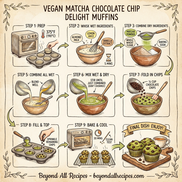 Vegan Matcha Chocolate Chip Delight Muffins instructions