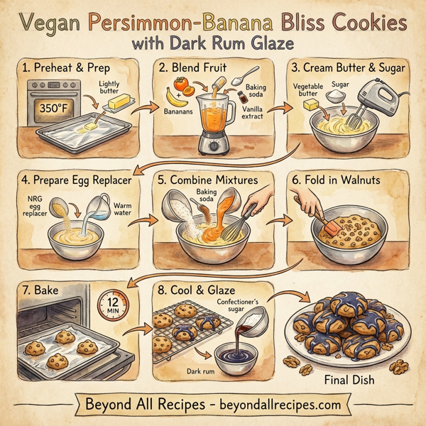 Vegan Persimmon-Banana Bliss Cookies with Dark Rum Glaze instructions
