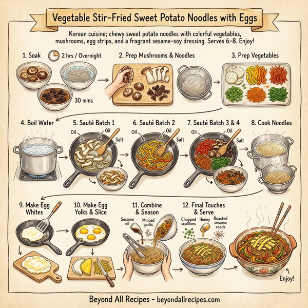 Vegetable Stir-Fried Sweet Potato Noodles with Eggs instructions