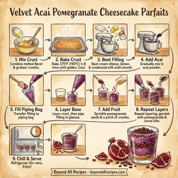 Velvet Acai Pomegranate Cheesecake Parfaits instructions