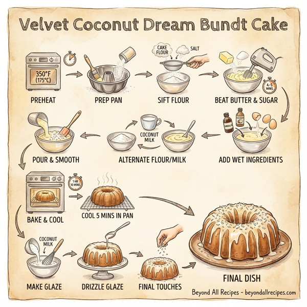 Velvet Coconut Dream Bundt Cake with Sweet Glaze instructions
