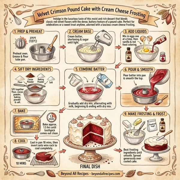 Velvet Crimson Pound Cake with Cream Cheese Frosting instructions