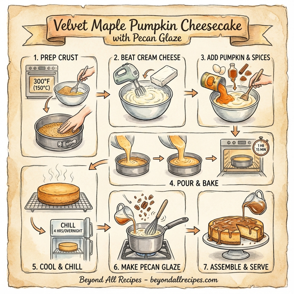 Velvet Maple Pumpkin Cheesecake with Pecan Glaze instructions