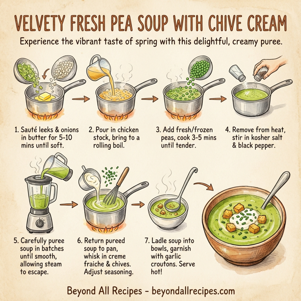 Velvety Fresh Pea Soup with Chive Cream instructions