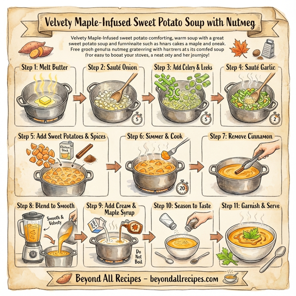 Velvety Maple-Infused Sweet Potato Soup with Nutmeg instructions