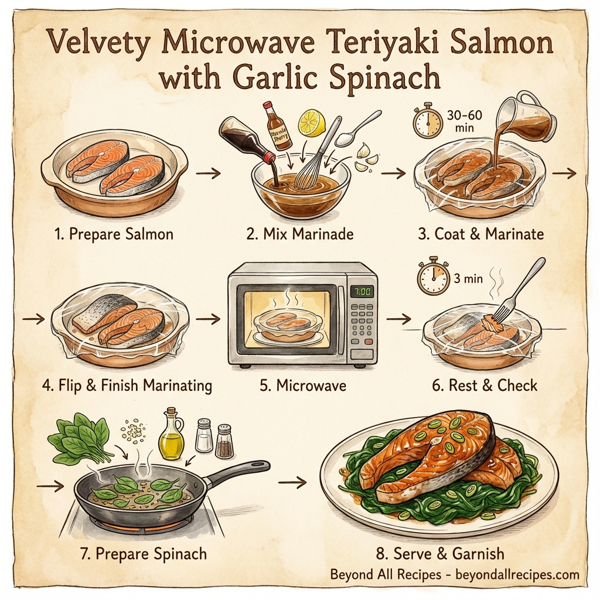 Velvety Microwave Teriyaki Salmon with Garlic Spinach instructions