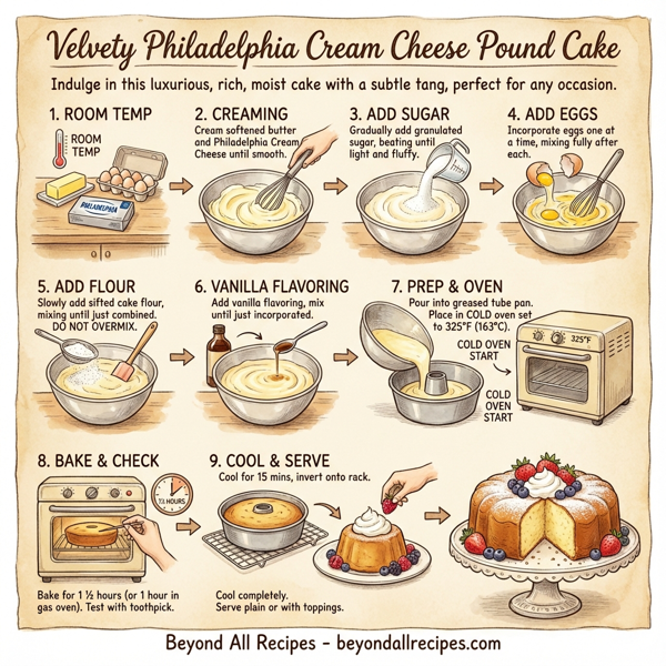 Velvety Philadelphia Cream Cheese Pound Cake instructions