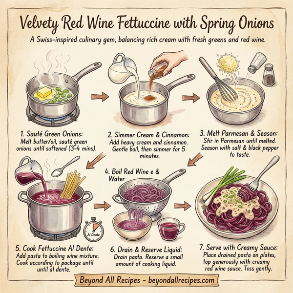 Velvety Red Wine Fettuccine with Spring Onions instructions