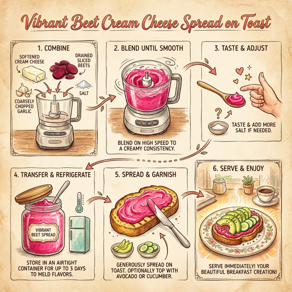Vibrant Beet Cream Cheese Spread on Toast instructions