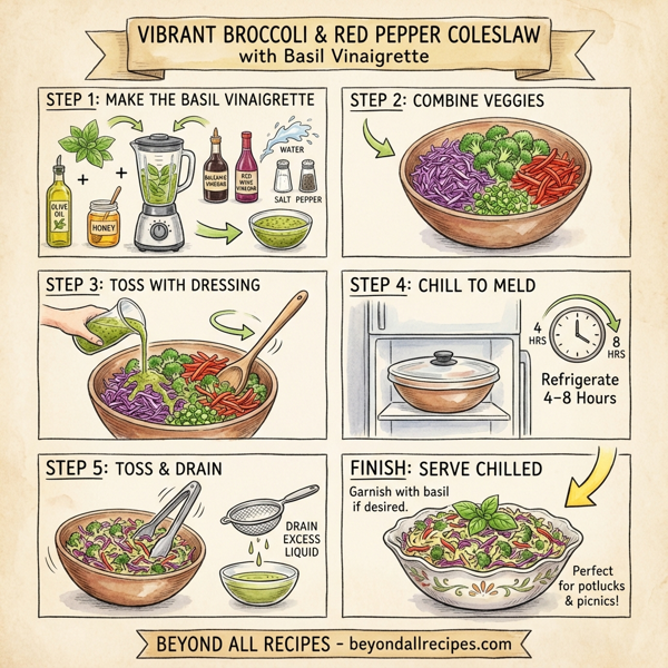 Vibrant Broccoli and Red Pepper Coleslaw with Basil Vinaigrette instructions