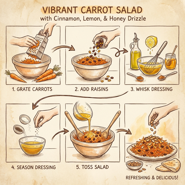 Vibrant Carrot Salad with Cinnamon, Lemon, and Honey Drizzle instructions
