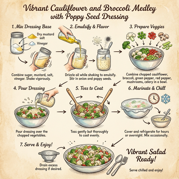 Vibrant Cauliflower and Broccoli Medley with Poppy Seed Dressing instructions