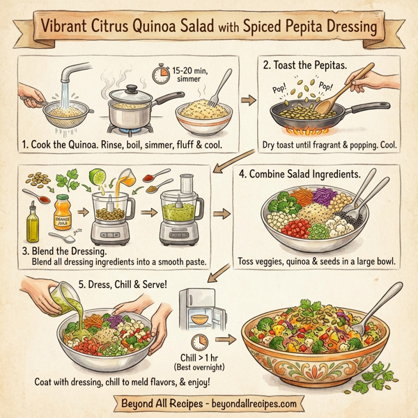 Vibrant Citrus Quinoa Salad with Spiced Pepita Dressing instructions