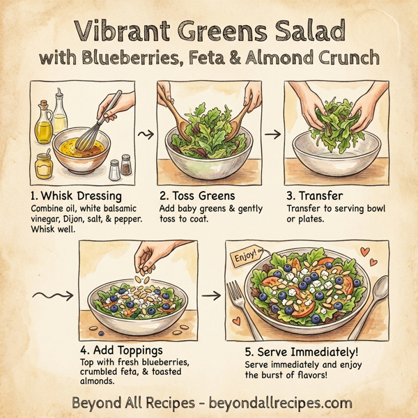 Vibrant Greens Salad with Blueberries, Feta & Almond Crunch instructions