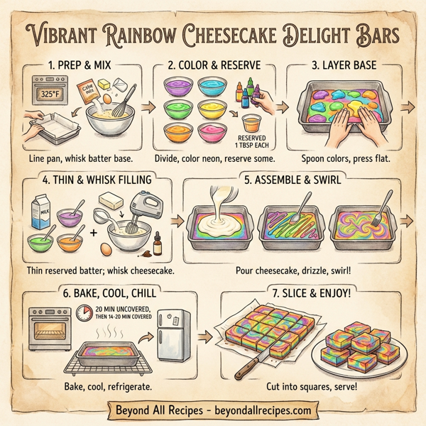 Vibrant Rainbow Cheesecake Delight Bars instructions