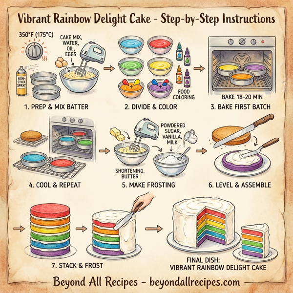 Vibrant Rainbow Delight Cake instructions