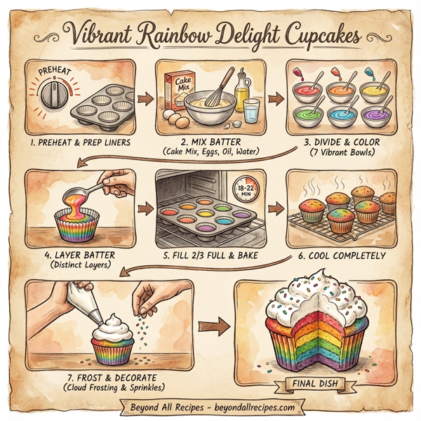Vibrant Rainbow Delight Cupcakes instructions