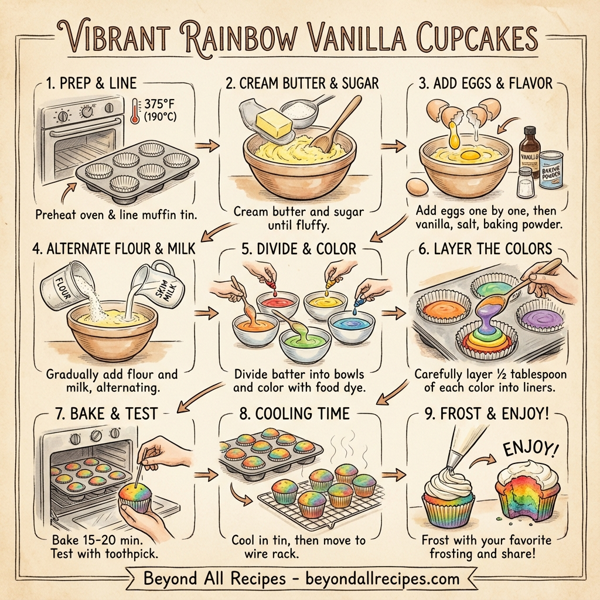 Vibrant Rainbow Vanilla Cupcakes instructions