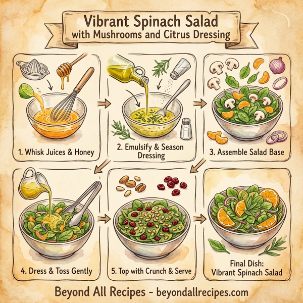 Vibrant Spinach Salad with Mushrooms and Citrus Dressing instructions